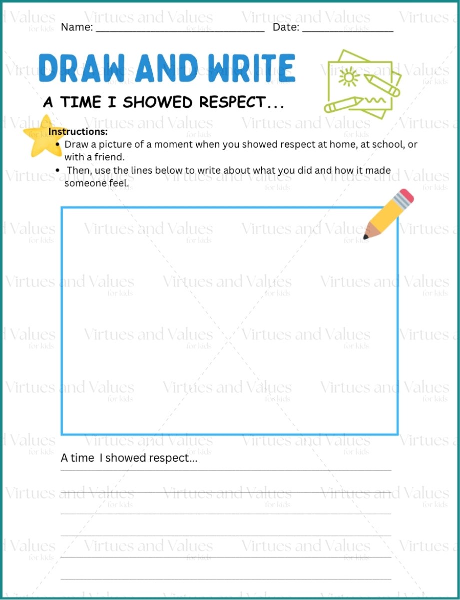 A Time I Showed Respect Writing Activity – Virtues and Values for Kids